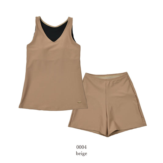 【新作】高級感増してリニューアル‼タンクトップ×ショートパンツのセットアップ水着 Tank top&Shortpants　品番：1451W03